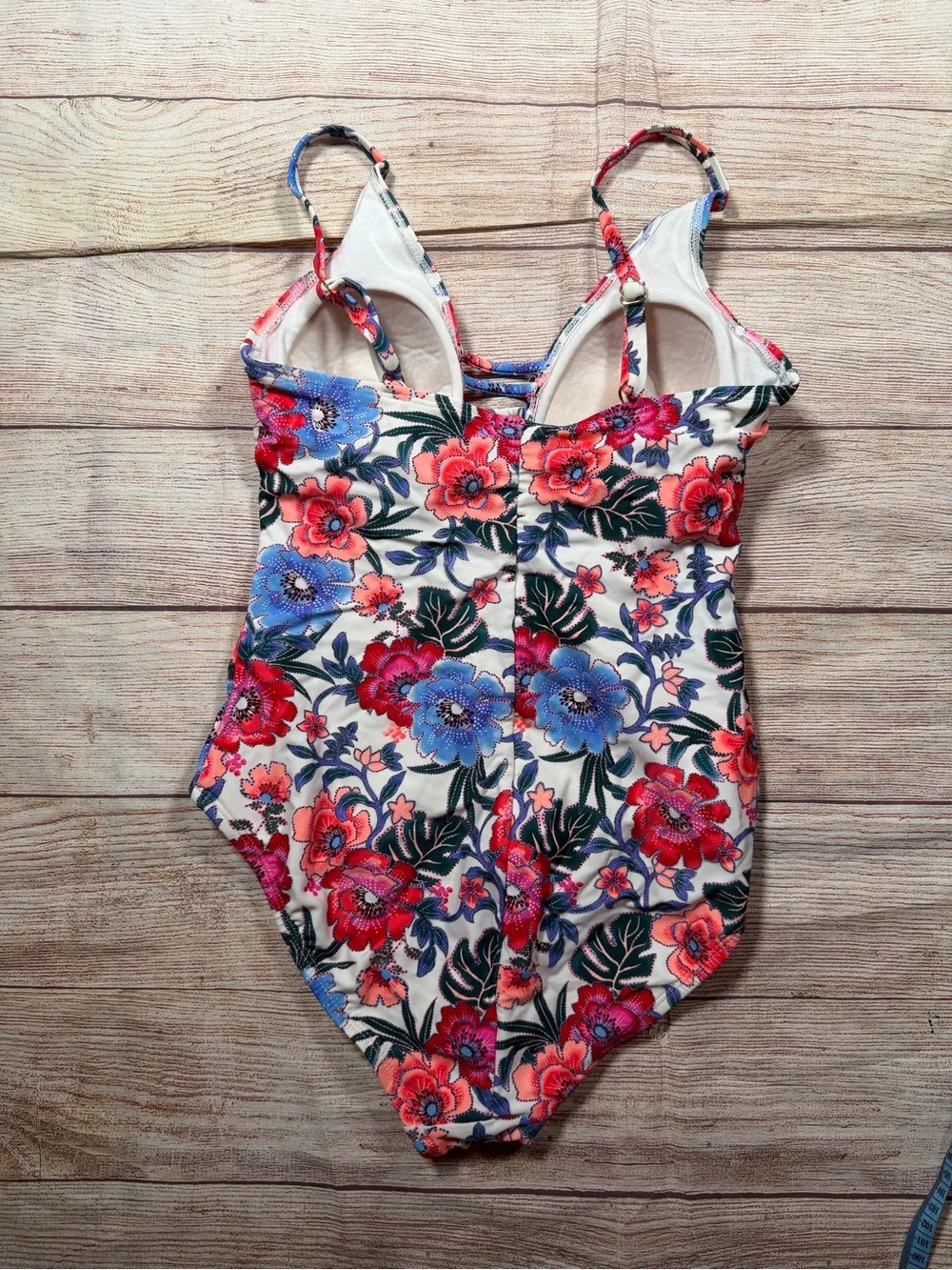 NWOT Floral One-Piece Swimsuit Ladder Front in White,‎ Pink & Blue